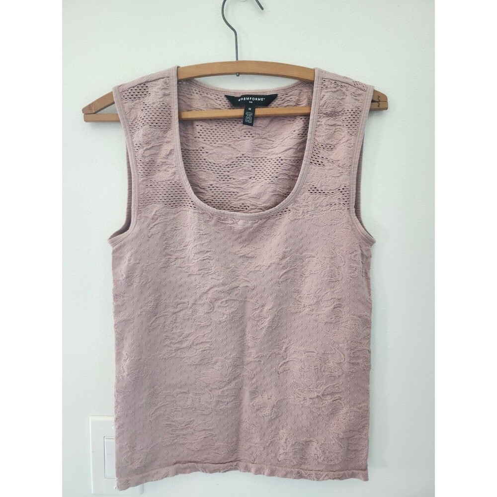 WHBM FORME Textured Floral Jacquard Tank Top Sleeveless Scoop Neck Pink Medium